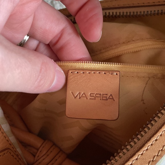 VIA SPIGA: Cream Leather/Canvas Large Shoulder Bag with Braided Handle- SEE PICS - Picture 10 of 16